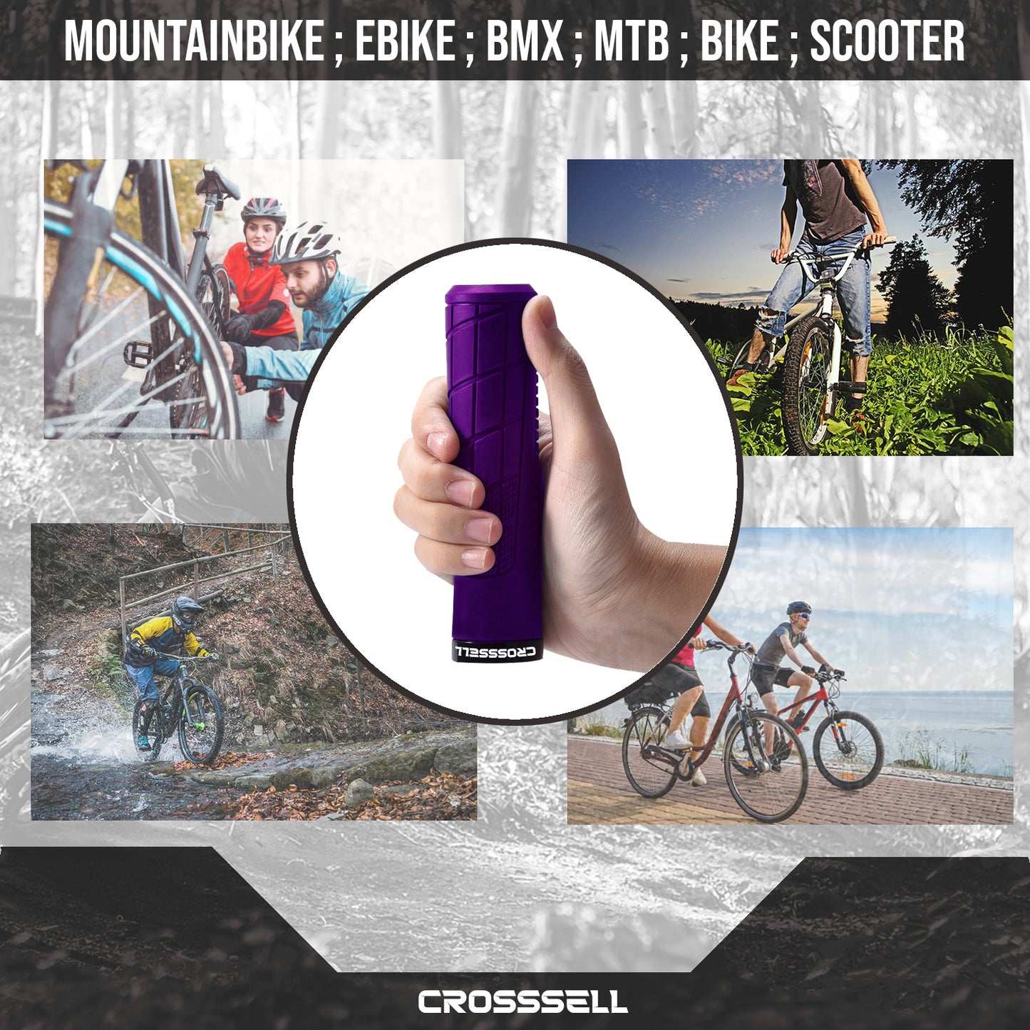 CROSSSELL Mountain Bike Grips, Bicycle Handlebar Grips, Bicycle Handlebar Grips Single Lock-on, Ergonomic Bike Grips Non-Slip Purple