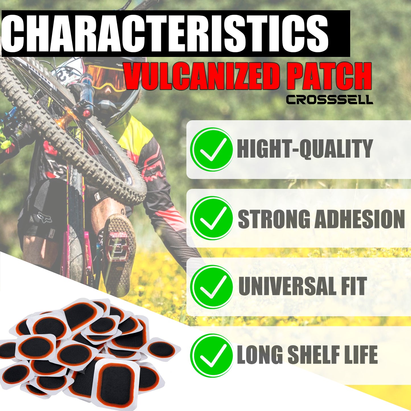 CROSSSELL Bike Tire Repair Kit – Includes Vulcanized Tire Patches, Bike Tire Levers, Compact Bicycle Tire Repair Kit for Road, MTB & Gravel Bikes