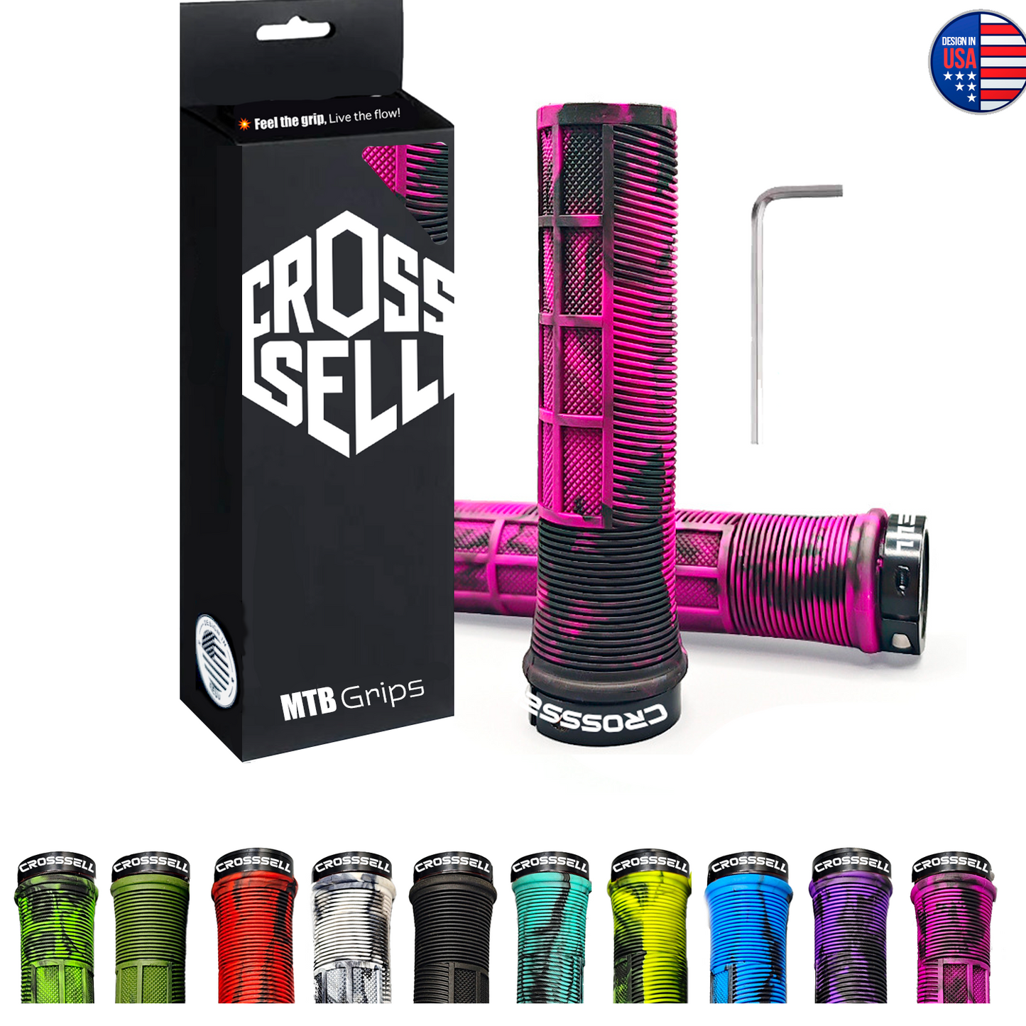 CROSSSELL Dual Color MTB Grips | Lock-On Mountain Bike Handlebar Grips | High Performance & Ergonomic Design [PINK]