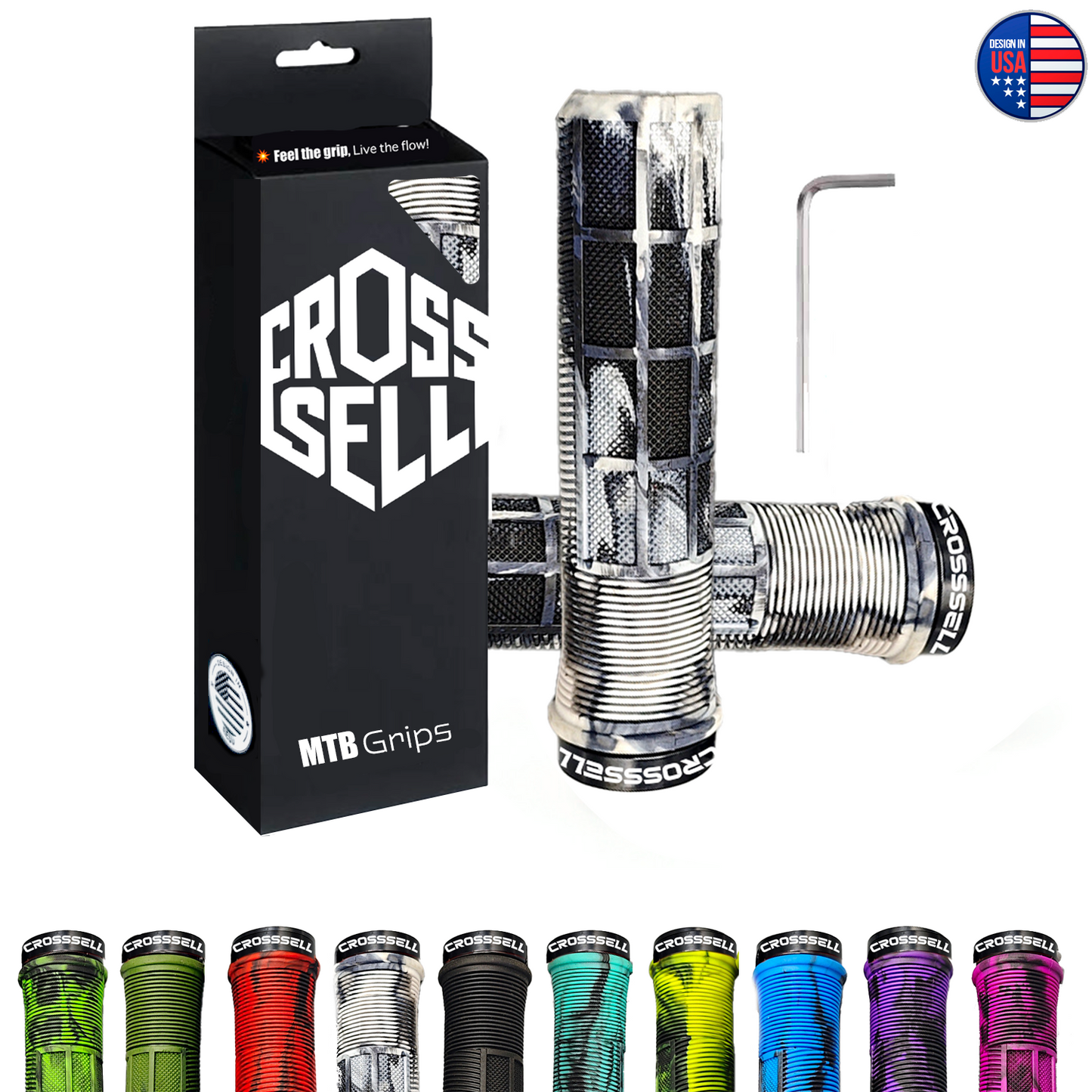 CROSSSELL Dual Color MTB Grips | Lock-On Mountain Bike Handlebar Grips | High Performance & Ergonomic Design [WHITE]