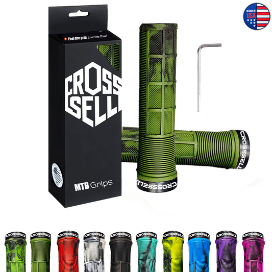 CROSSSELL Dual Color MTB Grips | Lock-On Mountain Bike Handlebar Grips | High Performance & Ergonomic Design [ARMY]