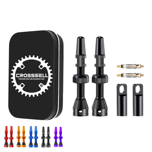 CROSSSELL Tubeless Valve Stems for MTB and Road Bike, Presta Valve Stem 44mm, Lightweight Aluminum with Removable Core [BLACK 1 Pair]