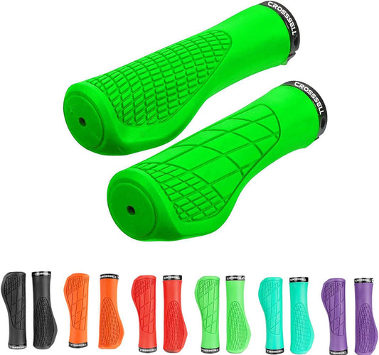 CROSSSELL Ergonomic Bike Grips - Handlebar Grips for Mountain Bikes, Non-Slip Lock-On Grips [APPLE GREEN]
