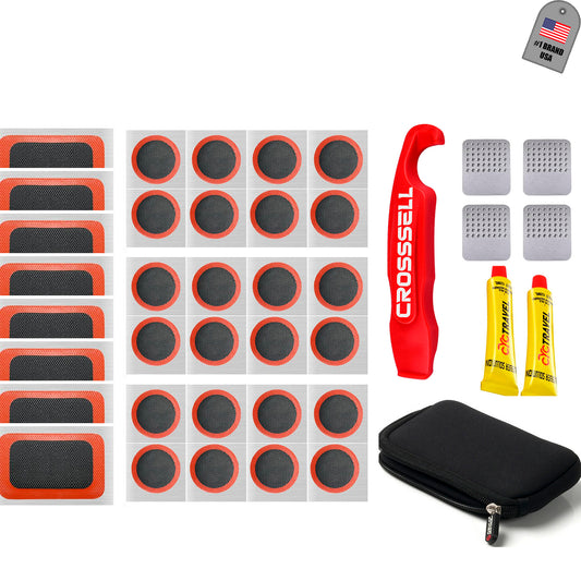 CROSSSELL Bike Tire Repair Kit – Includes Vulcanized Tire Patches, Bike Tire Levers, Compact Bicycle Tire Repair Kit for Road, MTB & Gravel Bikes
