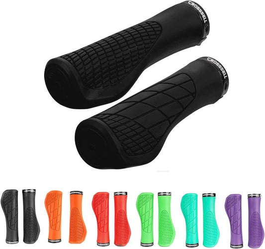 CROSSSELL Ergonomic Bike Grips - Handlebar Grips for Mountain Bikes, Non-Slip Lock-On Grips [BLACK]