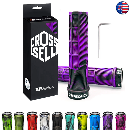 CROSSSELL Dual Color MTB Grips | Lock-On Mountain Bike Handlebar Grips | High Performance & Ergonomic Design [PURPLE]