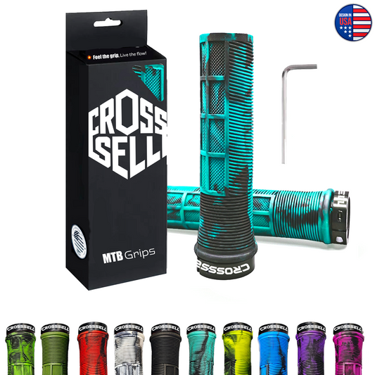 CROSSSELL Dual Color MTB Grips | Lock-On Mountain Bike Handlebar Grips | High Performance & Ergonomic Design [SKY BLUE]