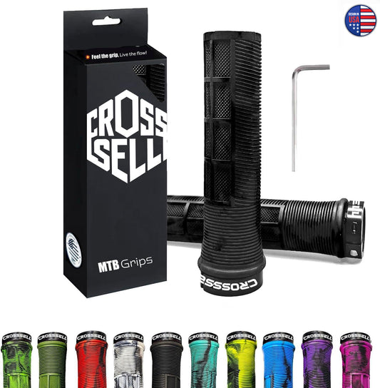 CROSSSELL Dual Color MTB Grips | Lock-On Mountain Bike Handlebar Grips | High Performance & Ergonomic Design [BLACK]