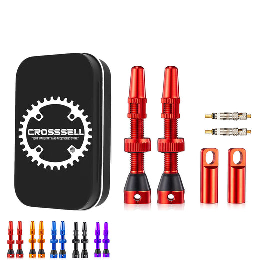 CROSSSELL Tubeless Valve Stems for MTB and Road Bike, Presta Valve Stem 44mm, Lightweight Aluminum with Removable Core [RED 1 Pair]