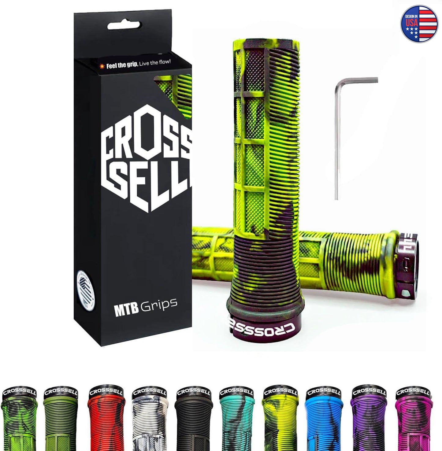 CROSSSELL Bike Grips, Mountain Bike Handle Grips Dual Lock on Grips for MTB, BMX,Bike Accessories [YELLOW]