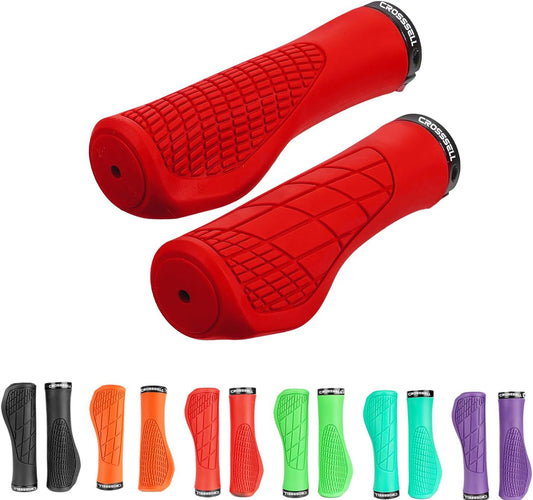 CROSSSELL Ergonomic Bike Grips - Handlebar Grips for Mountain Bikes, Non-Slip Lock-On Grips [RED]