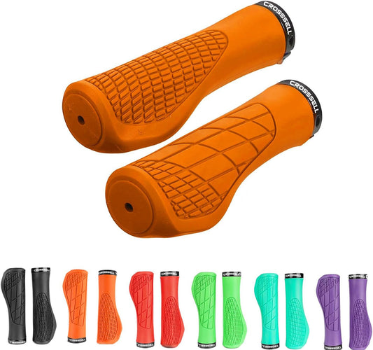 CROSSSELL Ergonomic Bike Grips - Handlebar Grips for Mountain Bikes, Non-Slip Lock-On Grips [ORANGE]
