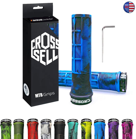 CROSSSELL Dual Color MTB Grips | Lock-On Mountain Bike Handlebar Grips | High Performance & Ergonomic Design [BLUE]
