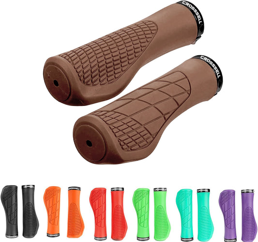 CROSSSELL Ergonomic Bike Grips - Handlebar Grips for Mountain Bikes, Non-Slip Lock-On Grips [BROWN]