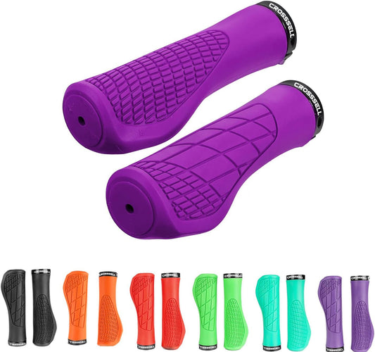 CROSSSELL Ergonomic Bike Grips - Handlebar Grips for Mountain Bikes, Non-Slip Lock-On Grips [PURPLE]