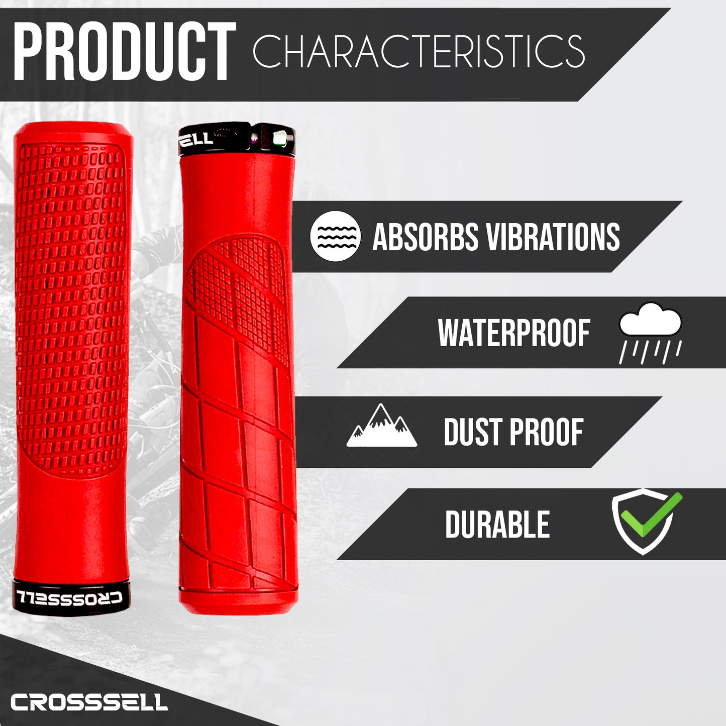 CROSSSELL Mountain Bike Grips, Bicycle Handlebar Grips, Bicycle Handlebar Grips Single Lock-on, Ergonomic Bike Grips Non-Slip Red