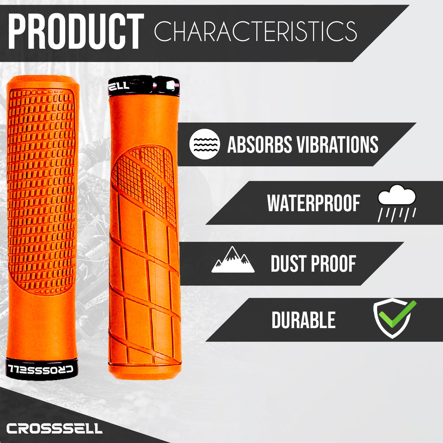 CROSSSELL Mountain Bike Grips, Bicycle Handlebar Grips, Bicycle Handlebar Grips Single Lock-on, Ergonomic Bike Grips Non-Slip Orange