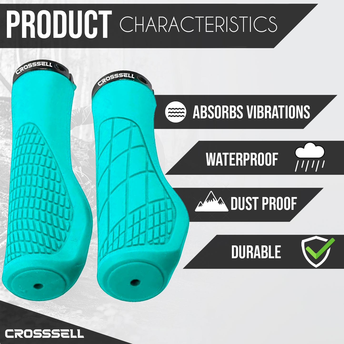 CROSSSELL Ergonomic Bike Grips - Handlebar Grips for Mountain Bikes, Non-Slip Lock-On Grips [SKY BLUE]