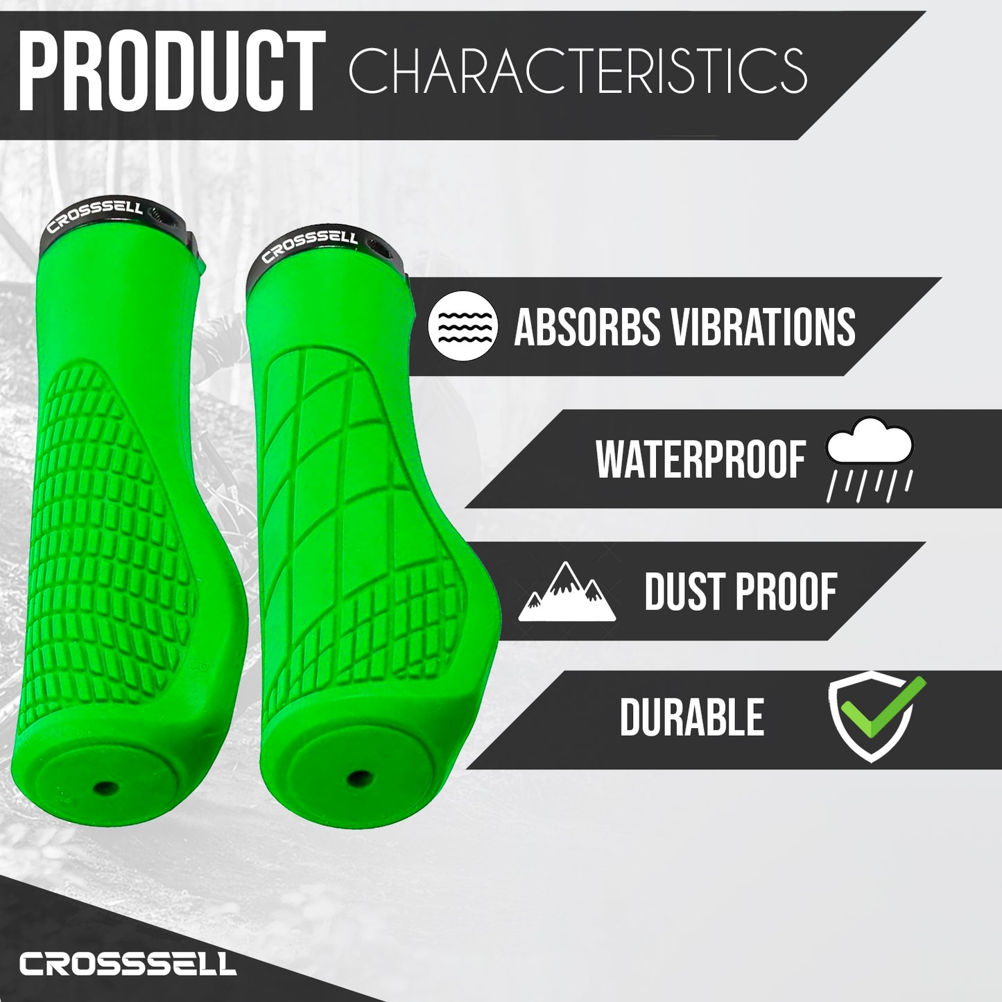 CROSSSELL Ergonomic Bike Grips - Handlebar Grips for Mountain Bikes, Non-Slip Lock-On Grips [APPLE GREEN]