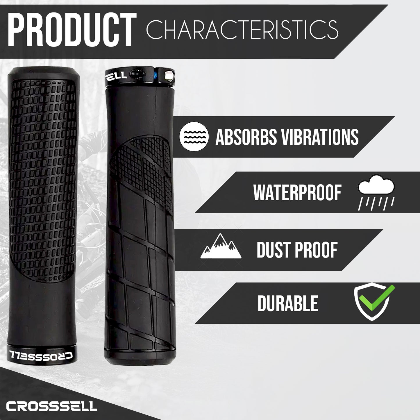 CROSSSELL Mountain Bike Grips, Bicycle Handlebar Grips, Bicycle Handlebar Grips Single Lock-on, Ergonomic Bike Grips Non-Slip Black