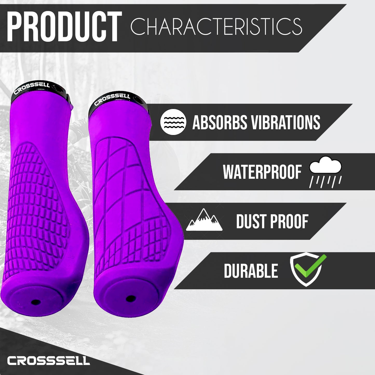 CROSSSELL Ergonomic Bike Grips - Handlebar Grips for Mountain Bikes, Non-Slip Lock-On Grips [PURPLE]