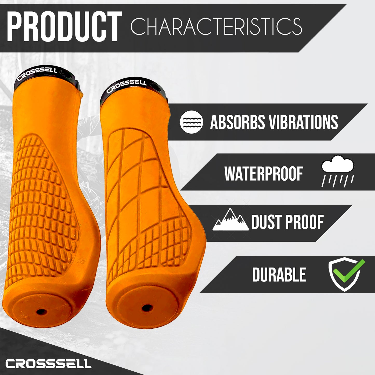 CROSSSELL Ergonomic Bike Grips - Handlebar Grips for Mountain Bikes, Non-Slip Lock-On Grips [ORANGE]