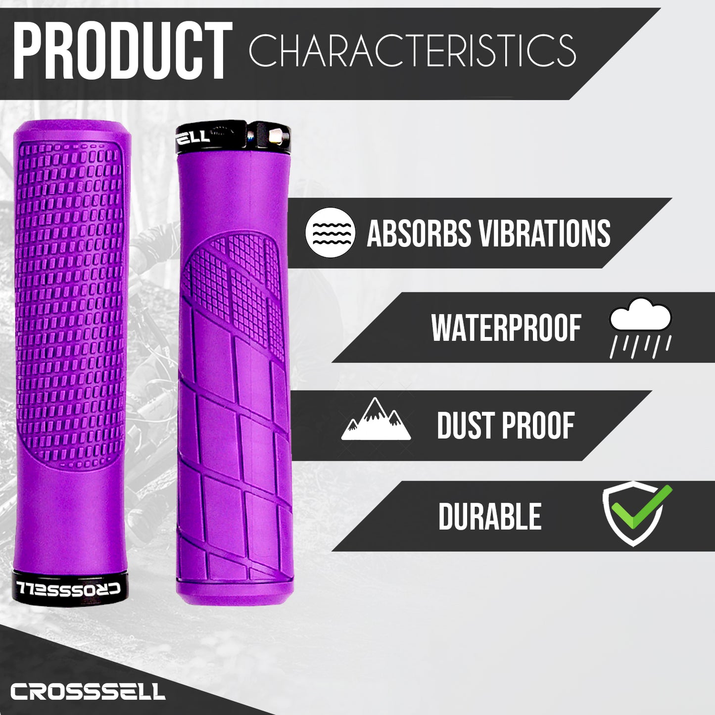 CROSSSELL Mountain Bike Grips, Bicycle Handlebar Grips, Bicycle Handlebar Grips Single Lock-on, Ergonomic Bike Grips Non-Slip Purple