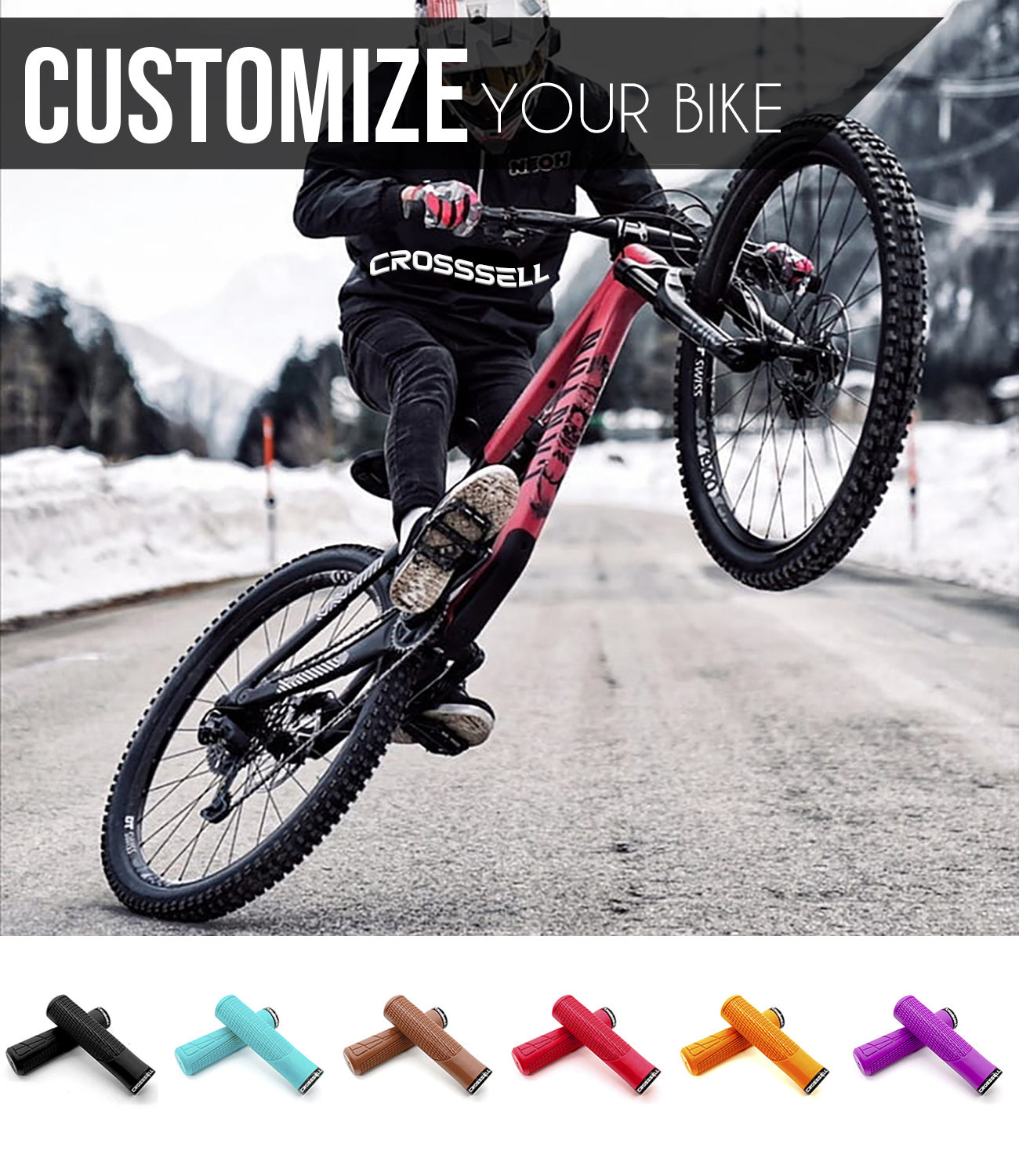 CROSSSELL Mountain Bike Grips, Bicycle Handlebar Grips, Bicycle Handlebar Grips Single Lock-on, Ergonomic Bike Grips Non-Slip Black