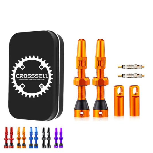 CROSSSELL Tubeless Valve Stems for MTB and Road Bike, Presta Valve Stem 44mm, Lightweight Aluminum with Removable Core [ORANGE 1 Pair]