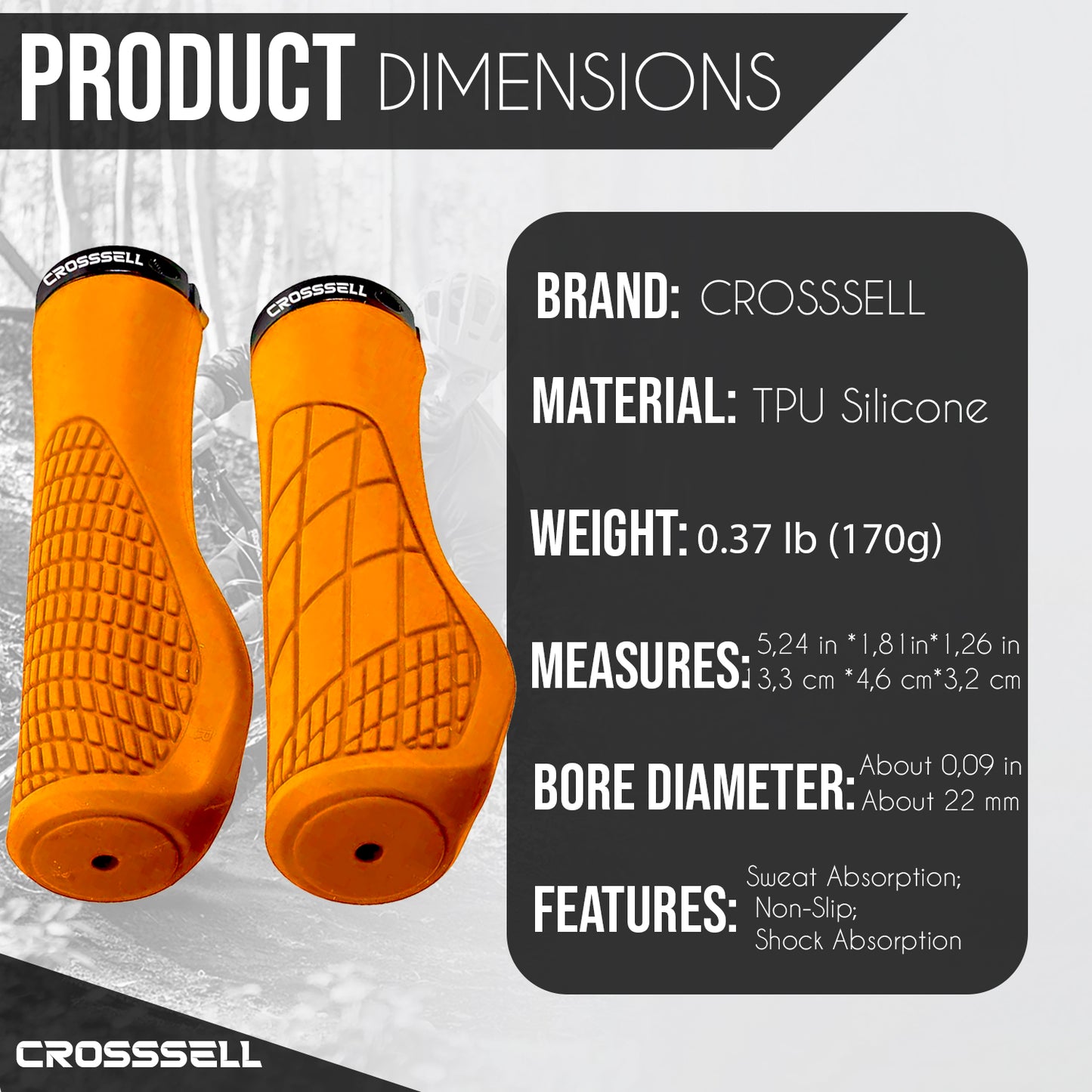 CROSSSELL Ergonomic Bike Grips - Handlebar Grips for Mountain Bikes, Non-Slip Lock-On Grips [ORANGE]