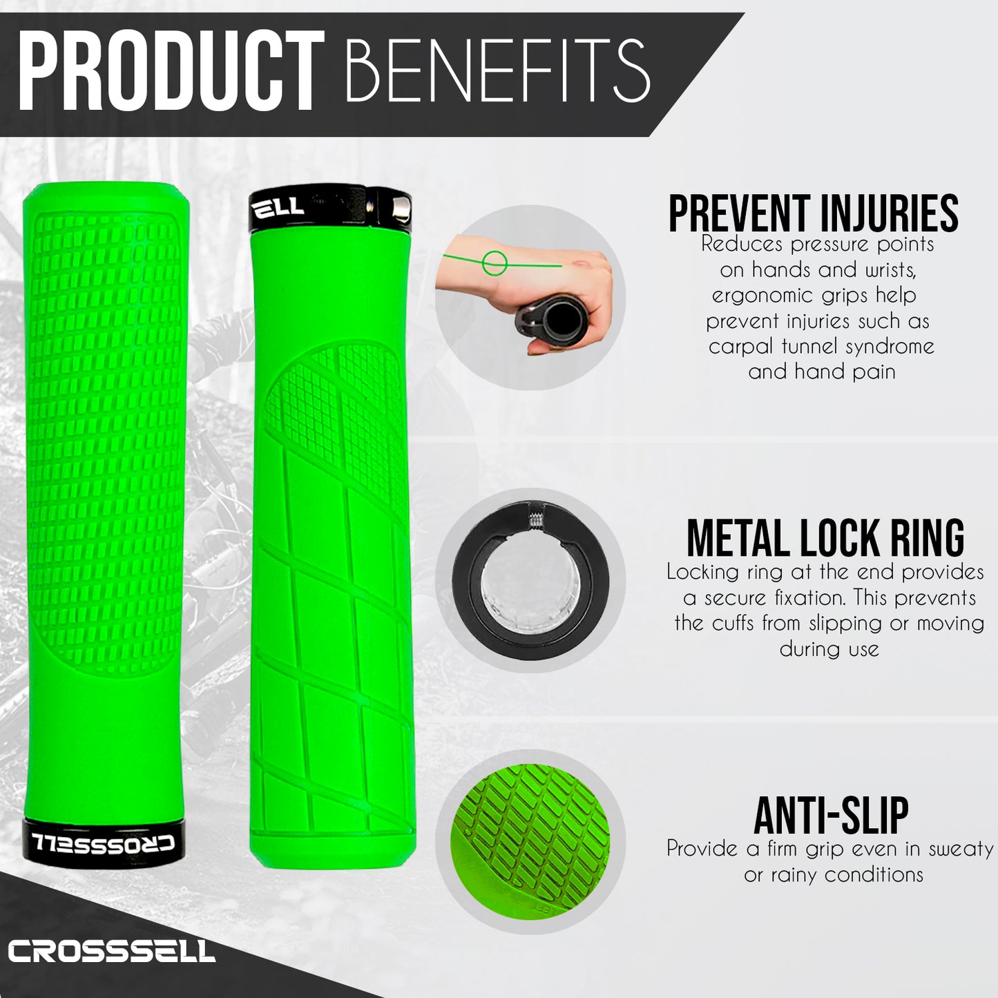 CROSSSELL Mountain Bike Grips, Bicycle Handlebar Grips, Bicycle Handlebar Grips Single Lock-on, Ergonomic Bike Grips Non-Slip (Apple Green)