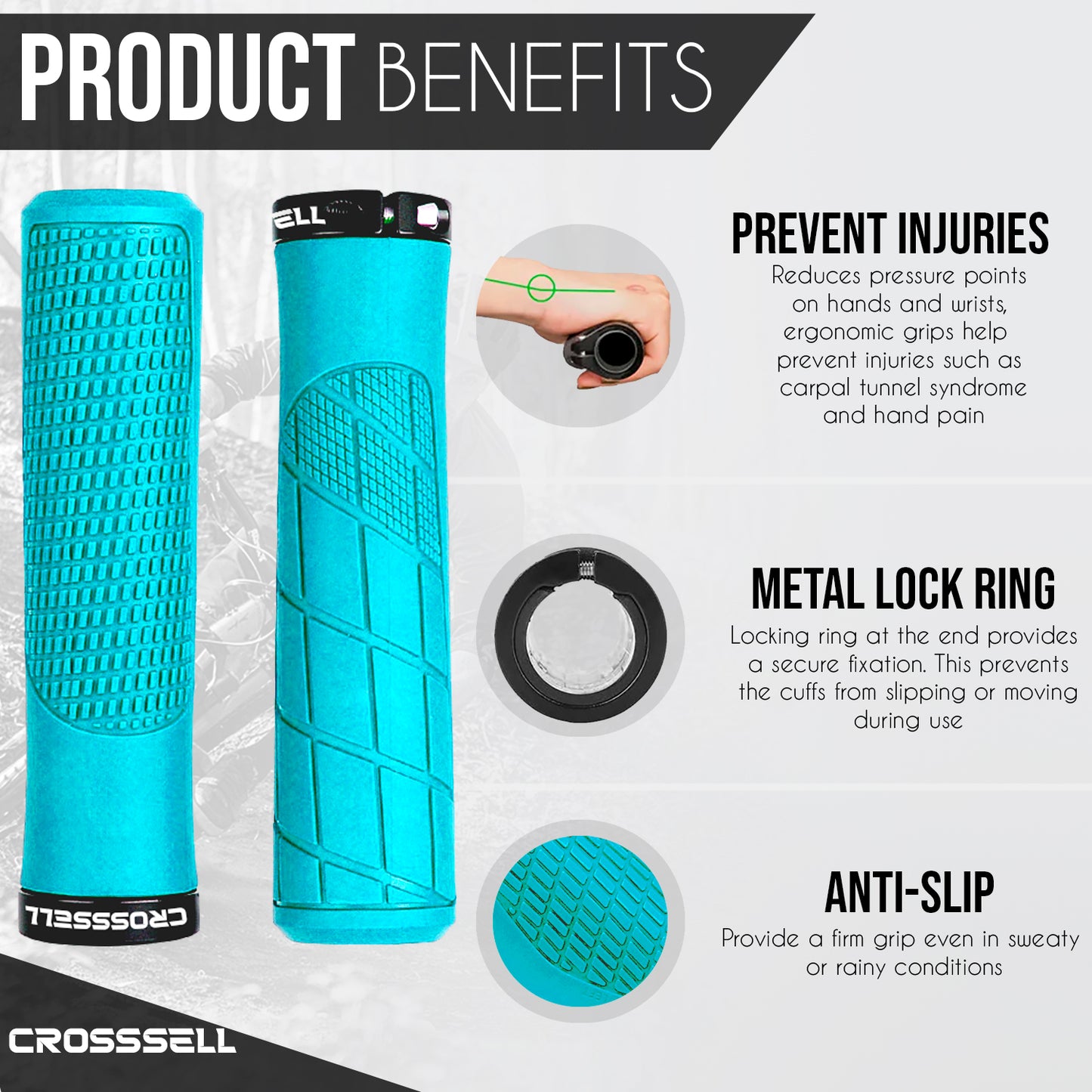 CROSSSELL Mountain Bike Grips, Bicycle Handlebar Grips, Bicycle Handlebar Grips Single Lock-on, Ergonomic Bike Grips Non-Slip Sky Blue