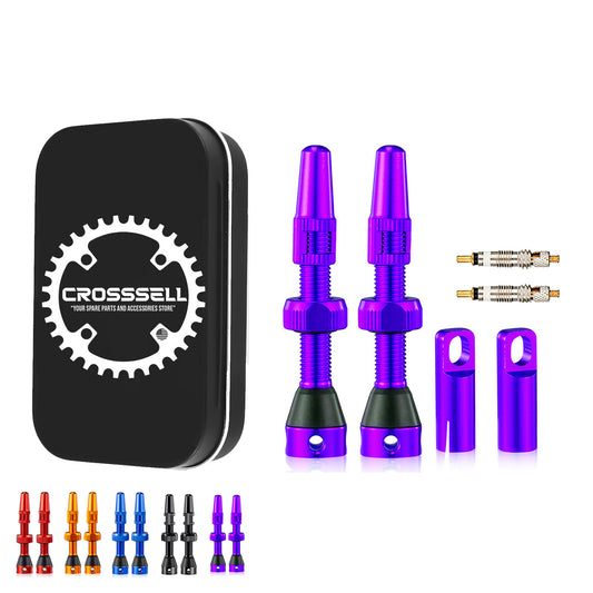 CROSSSELL Tubeless Valve Stems for MTB and Road Bike, Presta Valve Stem 44mm, Lightweight Aluminum with Removable Core [PURPLE 1 Pair]