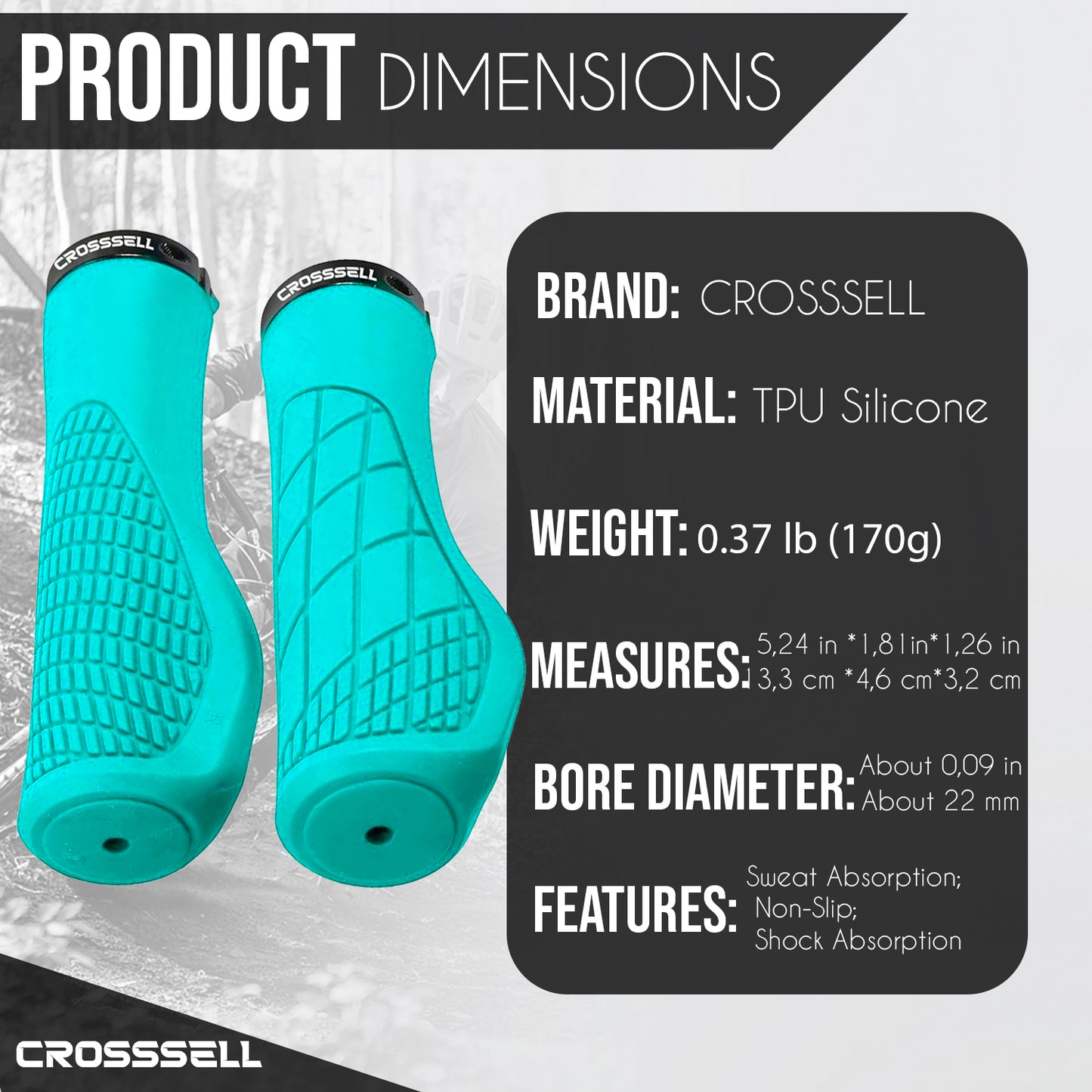 CROSSSELL Ergonomic Bike Grips - Handlebar Grips for Mountain Bikes, Non-Slip Lock-On Grips [SKY BLUE]