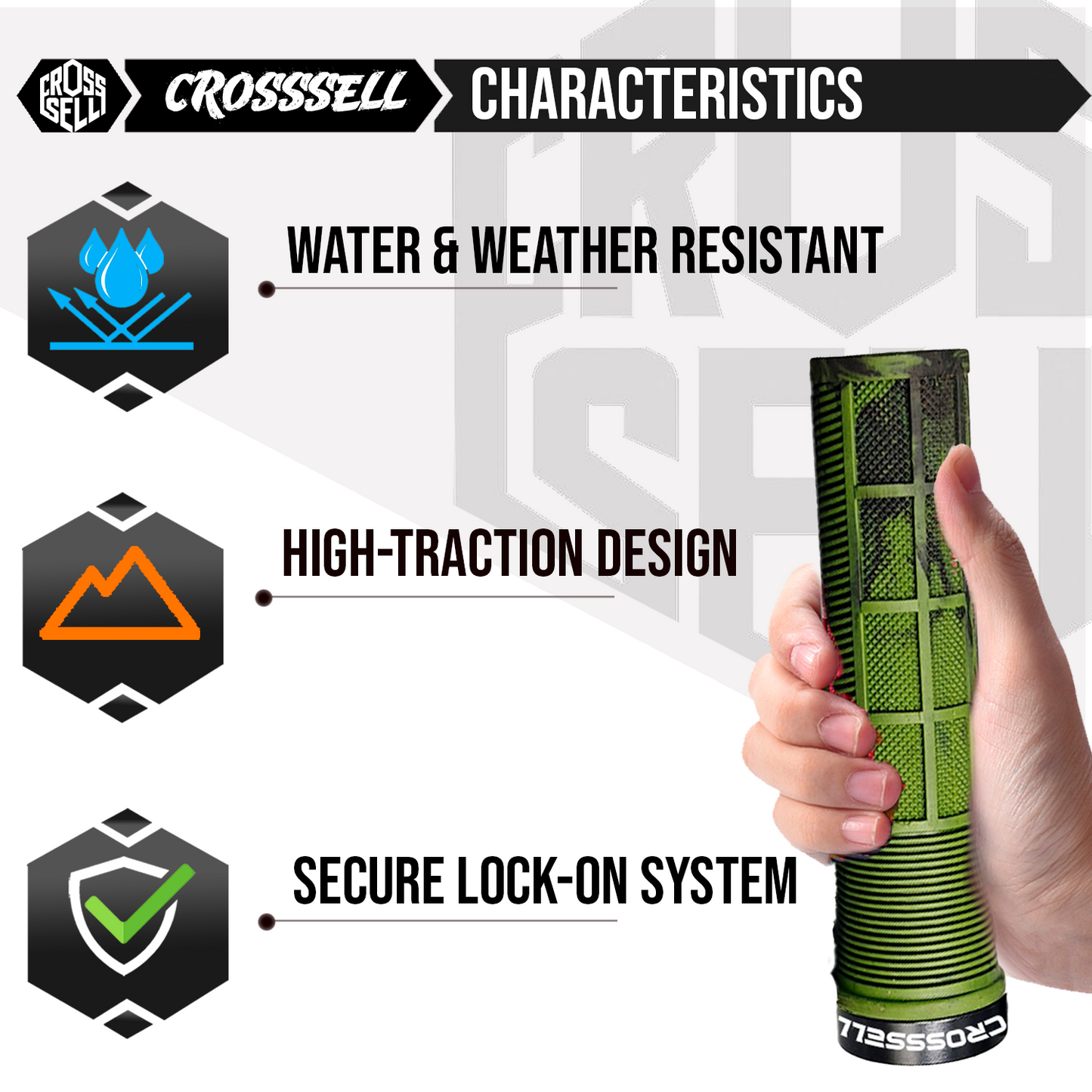 CROSSSELL Dual Color MTB Grips | Lock-On Mountain Bike Handlebar Grips | High Performance & Ergonomic Design [ARMY]