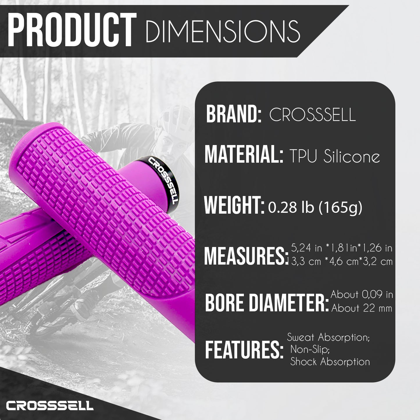 CROSSSELL Mountain Bike Grips, Bicycle Handlebar Grips, Bicycle Handlebar Grips Single Lock-on, Ergonomic Bike Grips Non-Slip Purple