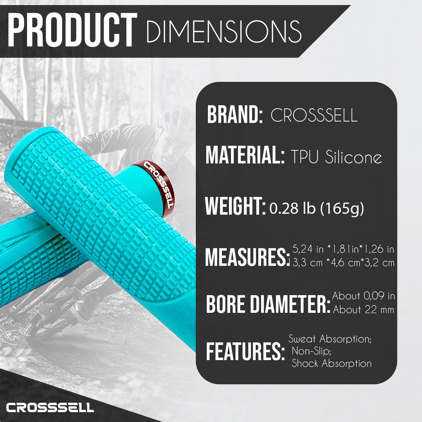 CROSSSELL Mountain Bike Grips, Bicycle Handlebar Grips, Bicycle Handlebar Grips Single Lock-on, Ergonomic Bike Grips Non-Slip Sky Blue