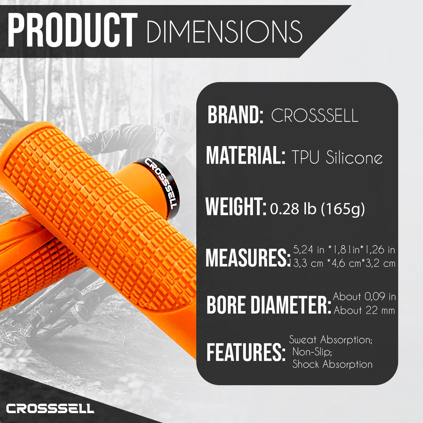 CROSSSELL Mountain Bike Grips, Bicycle Handlebar Grips, Bicycle Handlebar Grips Single Lock-on, Ergonomic Bike Grips Non-Slip Orange
