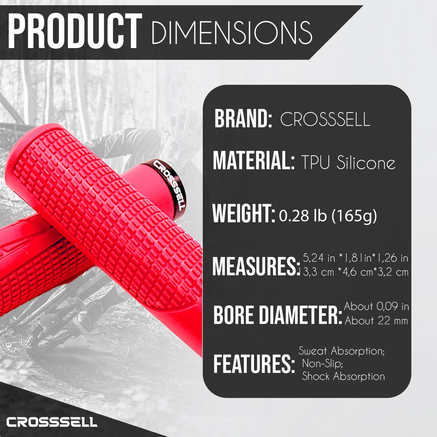 CROSSSELL Mountain Bike Grips, Bicycle Handlebar Grips, Bicycle Handlebar Grips Single Lock-on, Ergonomic Bike Grips Non-Slip Red