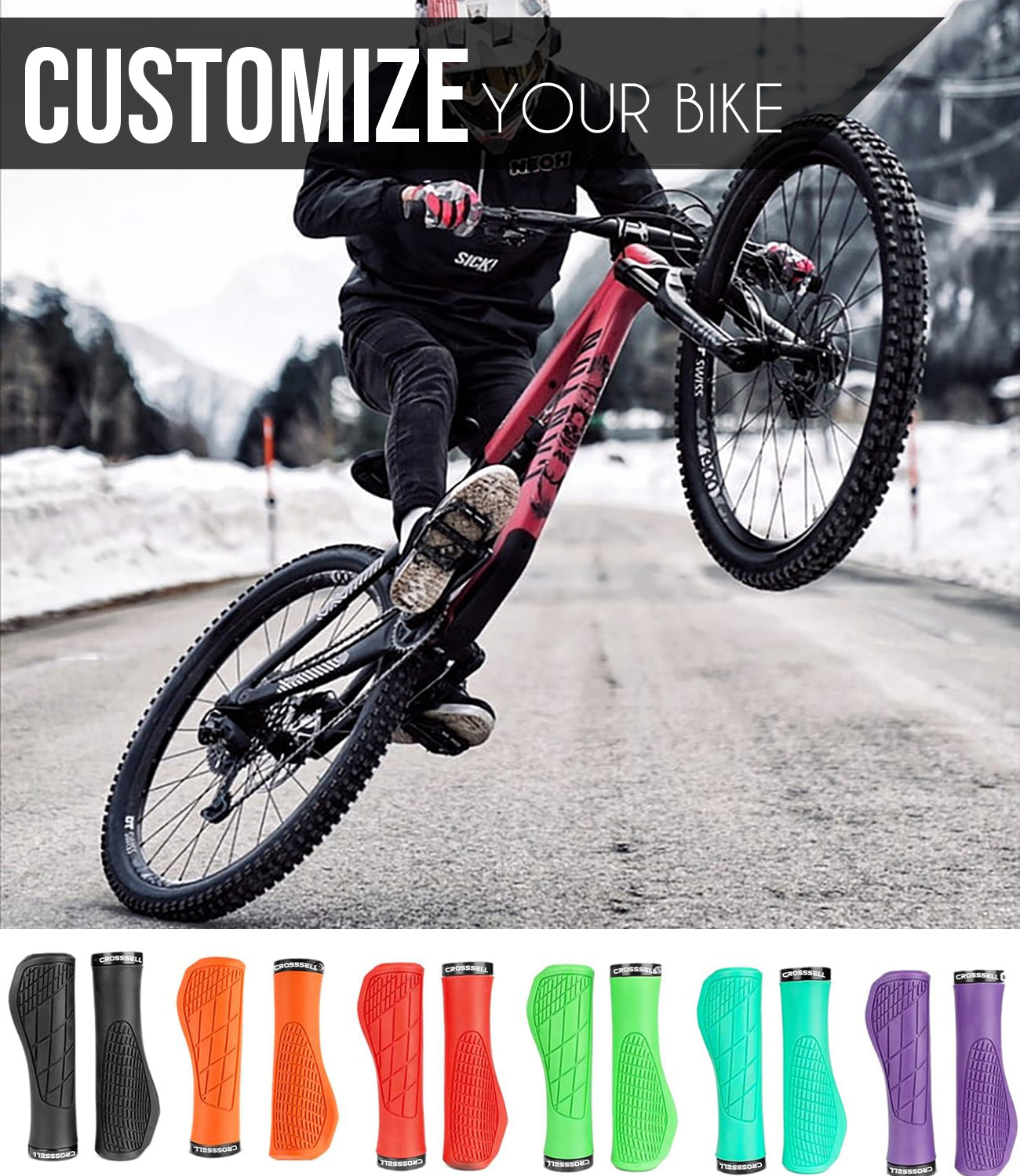 CROSSSELL Ergonomic Bike Grips - Handlebar Grips for Mountain Bikes, Non-Slip Lock-On Grips [ORANGE]
