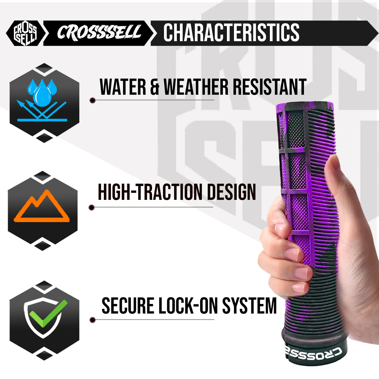 CROSSSELL Dual Color MTB Grips | Lock-On Mountain Bike Handlebar Grips | High Performance & Ergonomic Design [PURPLE]