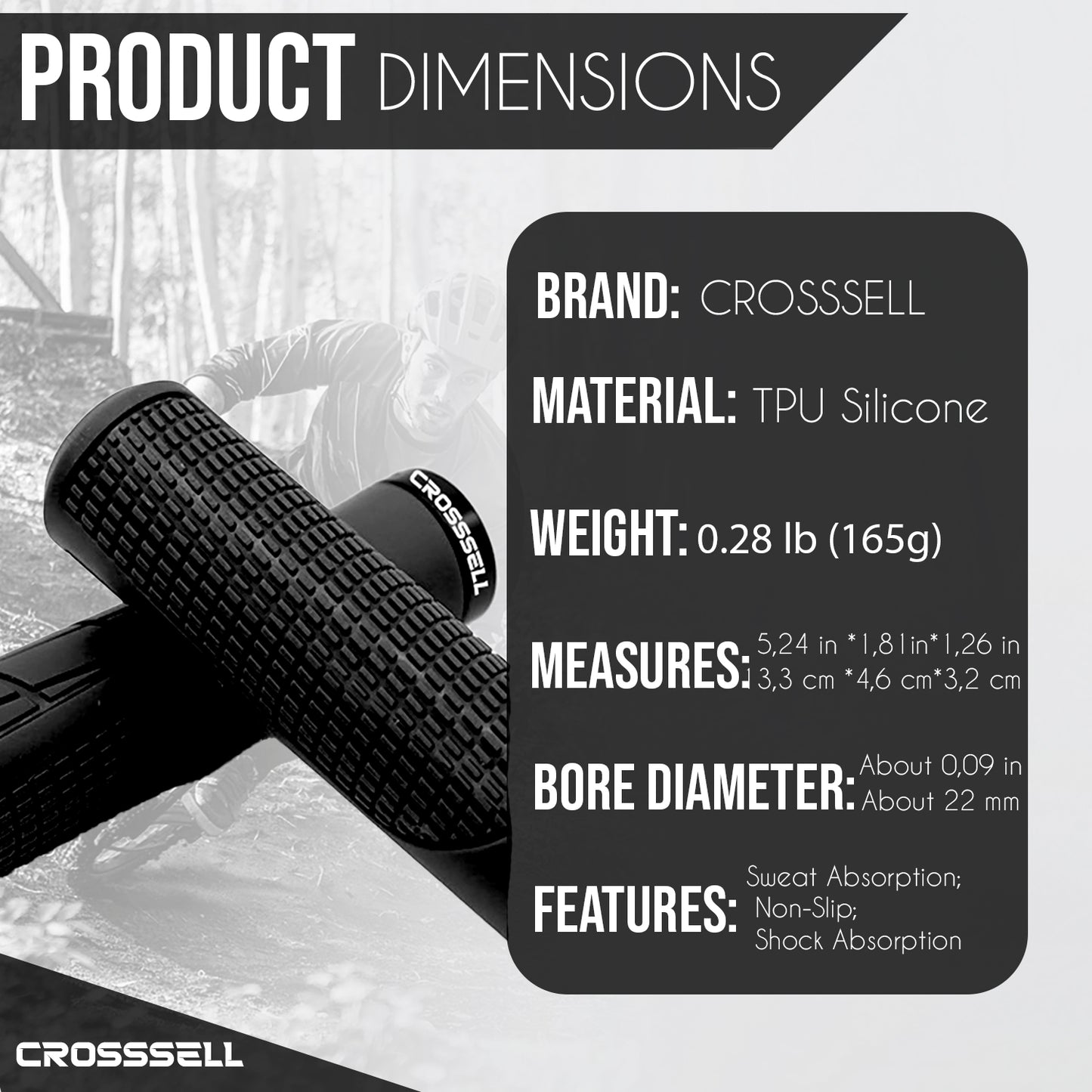 CROSSSELL Mountain Bike Grips, Bicycle Handlebar Grips, Bicycle Handlebar Grips Single Lock-on, Ergonomic Bike Grips Non-Slip Black