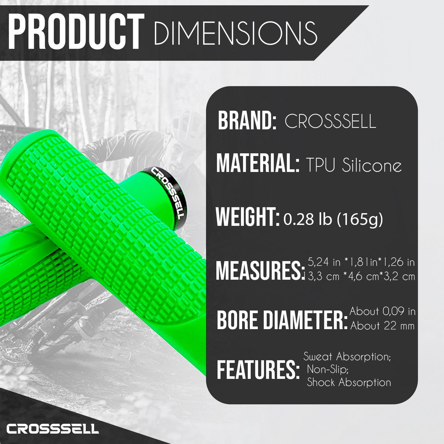 CROSSSELL Mountain Bike Grips, Bicycle Handlebar Grips, Bicycle Handlebar Grips Single Lock-on, Ergonomic Bike Grips Non-Slip (Apple Green)
