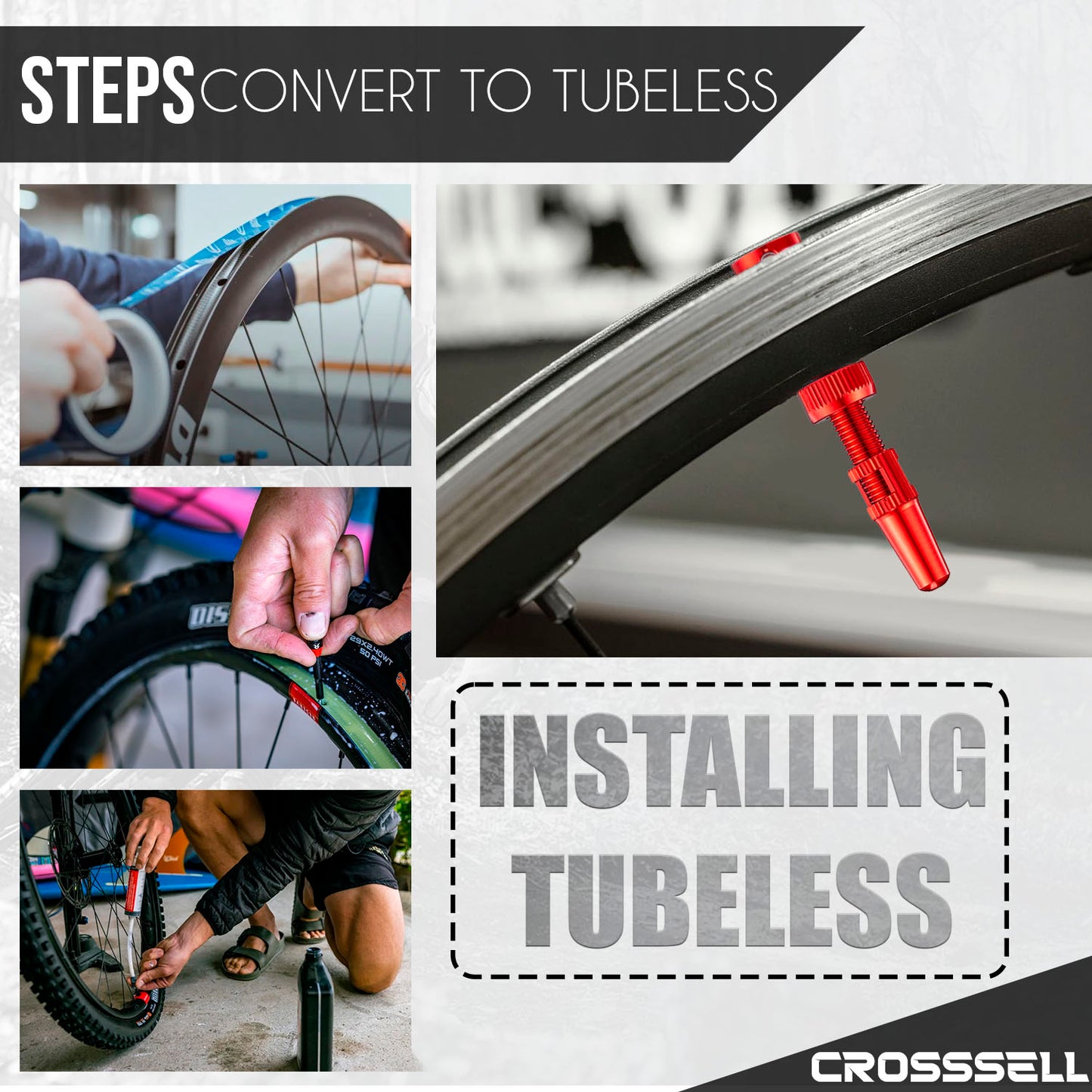 CROSSSELL Tubeless Valve Stems for MTB and Road Bike, Presta Valve Stem 44mm, Lightweight Aluminum with Removable Core [RED 1 Pair]
