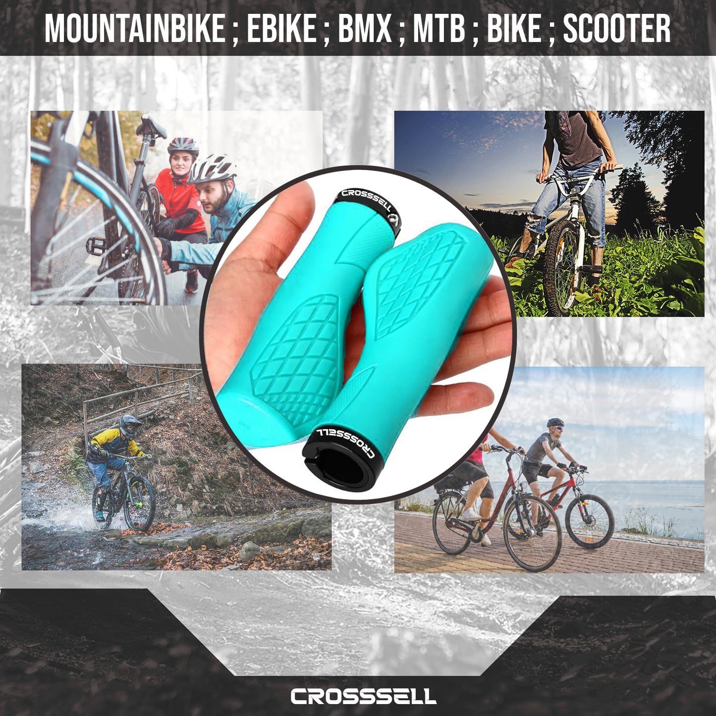 CROSSSELL Ergonomic Bike Grips - Handlebar Grips for Mountain Bikes, Non-Slip Lock-On Grips [SKY BLUE]