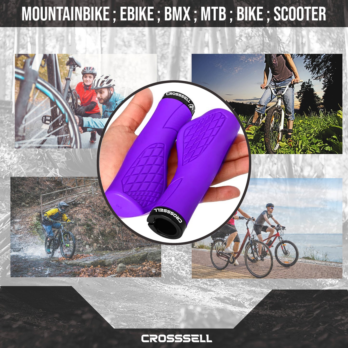 CROSSSELL Ergonomic Bike Grips - Handlebar Grips for Mountain Bikes, Non-Slip Lock-On Grips [PURPLE]