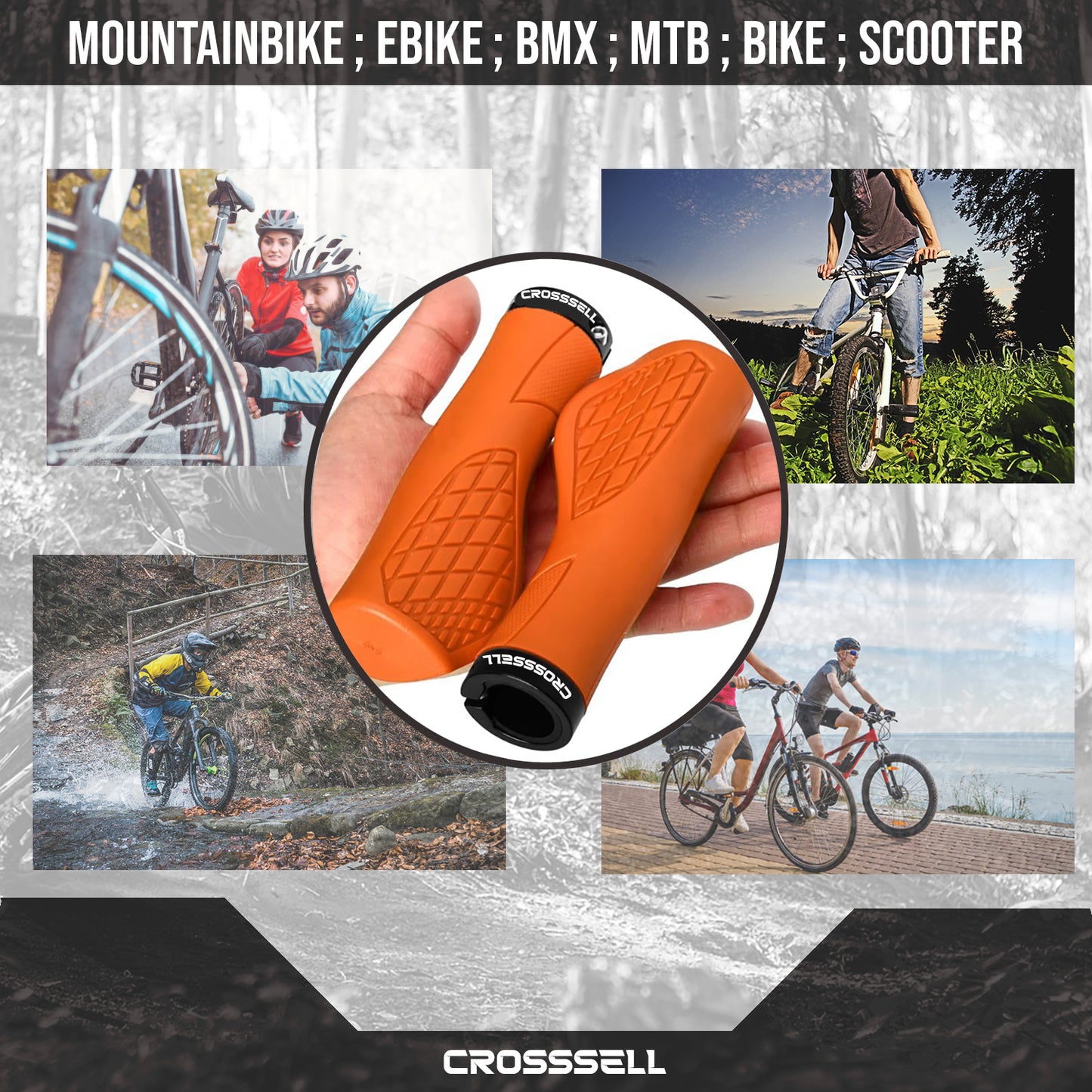 CROSSSELL Ergonomic Bike Grips - Handlebar Grips for Mountain Bikes, Non-Slip Lock-On Grips [ORANGE]
