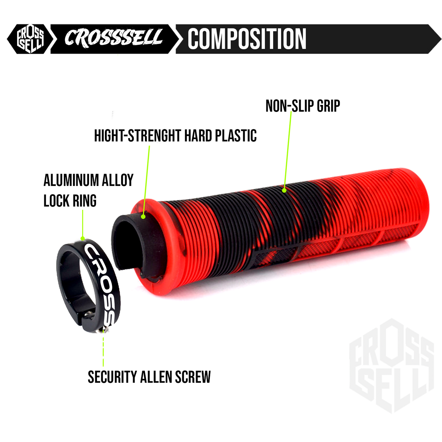 CROSSSELL Dual Color MTB Grips | Lock-On Mountain Bike Handlebar Grips | High Performance & Ergonomic Design [RED]
