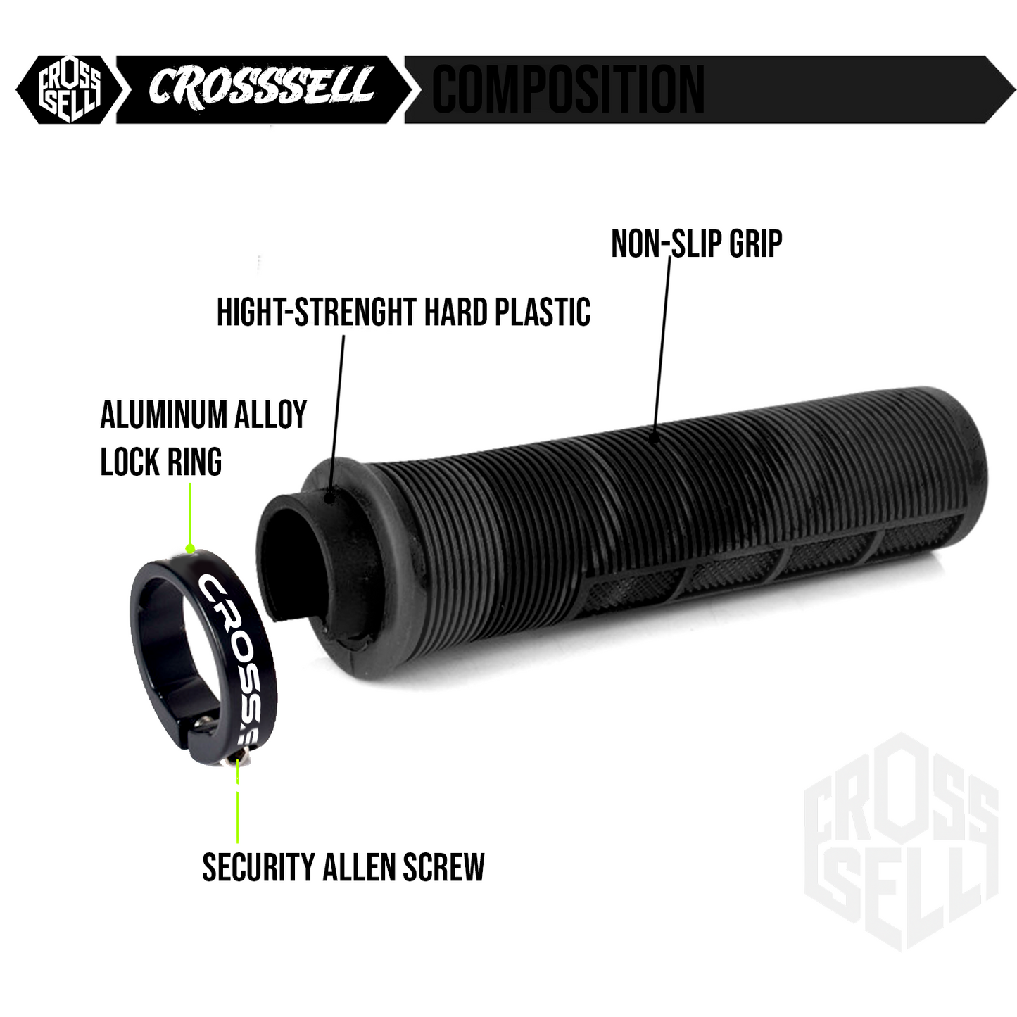 CROSSSELL Dual Color MTB Grips | Lock-On Mountain Bike Handlebar Grips | High Performance & Ergonomic Design [GREEN]