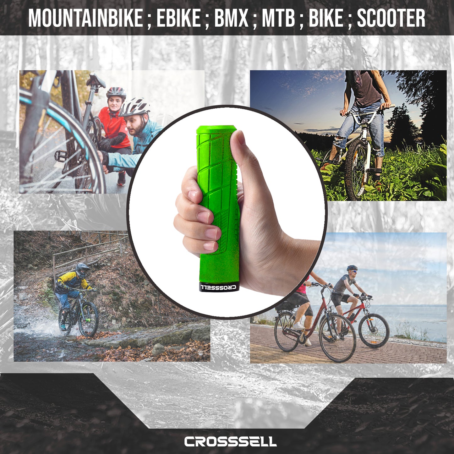 CROSSSELL Mountain Bike Grips, Bicycle Handlebar Grips, Bicycle Handlebar Grips Single Lock-on, Ergonomic Bike Grips Non-Slip (Apple Green)